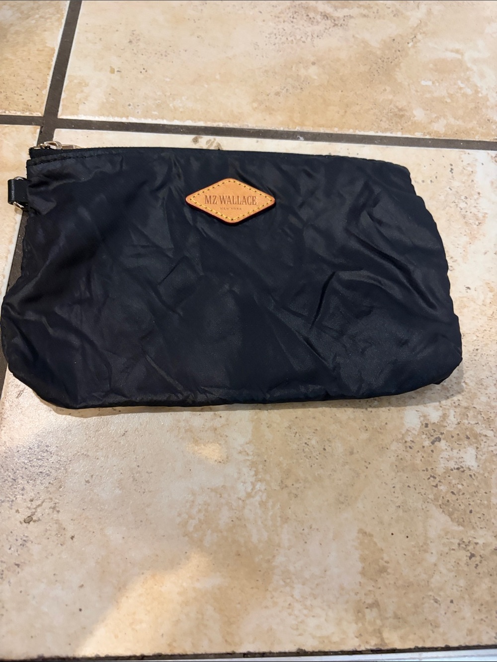MZ Wallace Black Nylon Toiletry Pouch with Tan Leather Patch